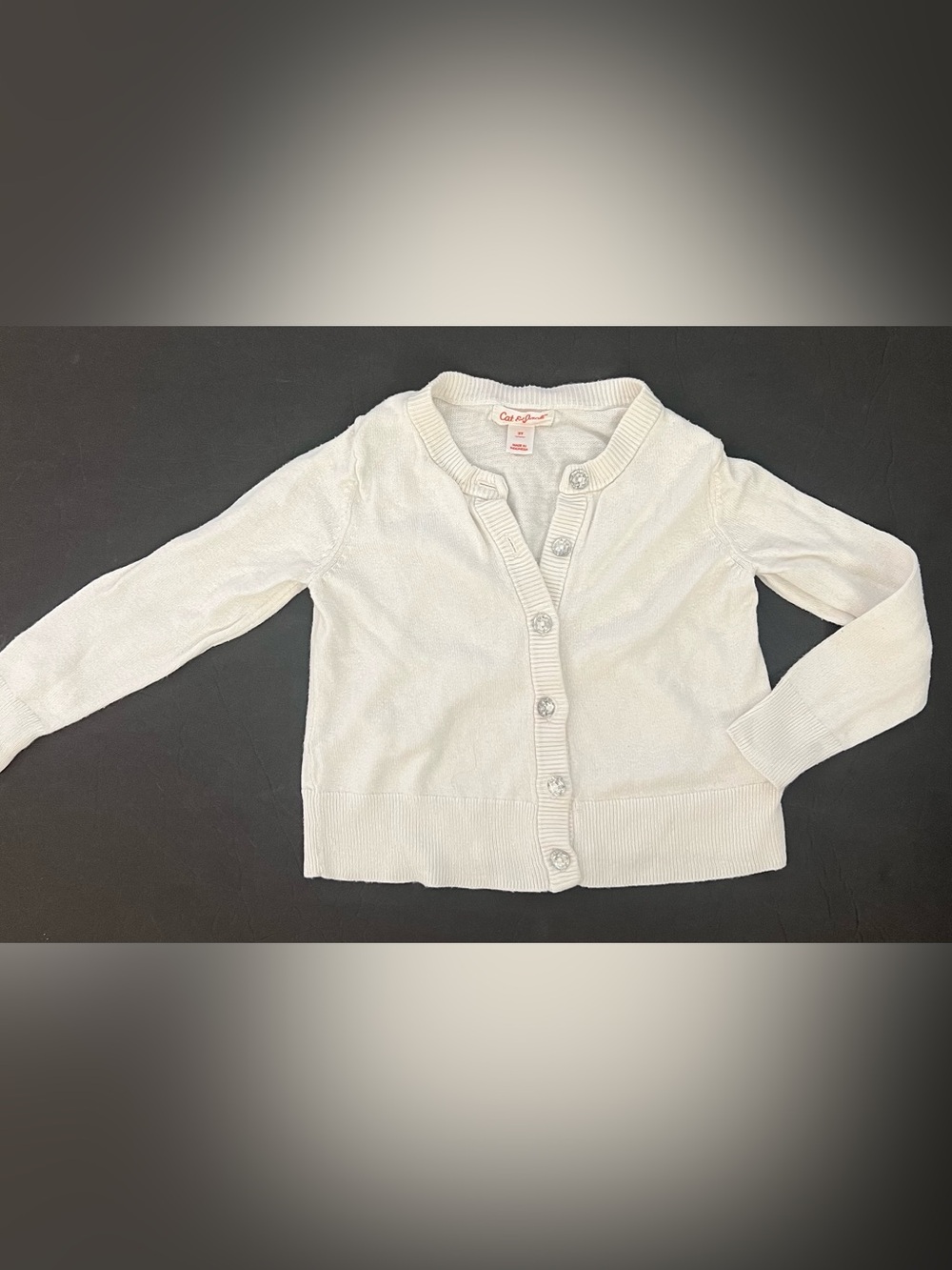 2T toddler girl ivory cream Crewneck rhinestone Button-Front Sweater Cardigan